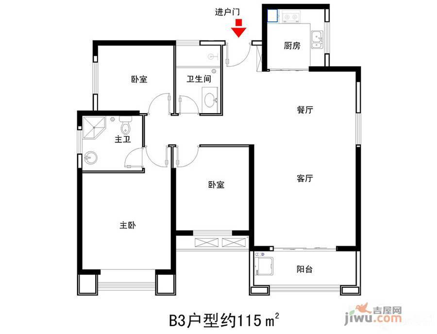 竟陵华府3室2厅2卫115㎡户型图