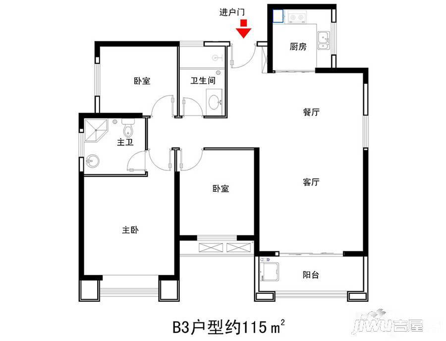 竟陵华府3室2厅2卫115㎡户型图