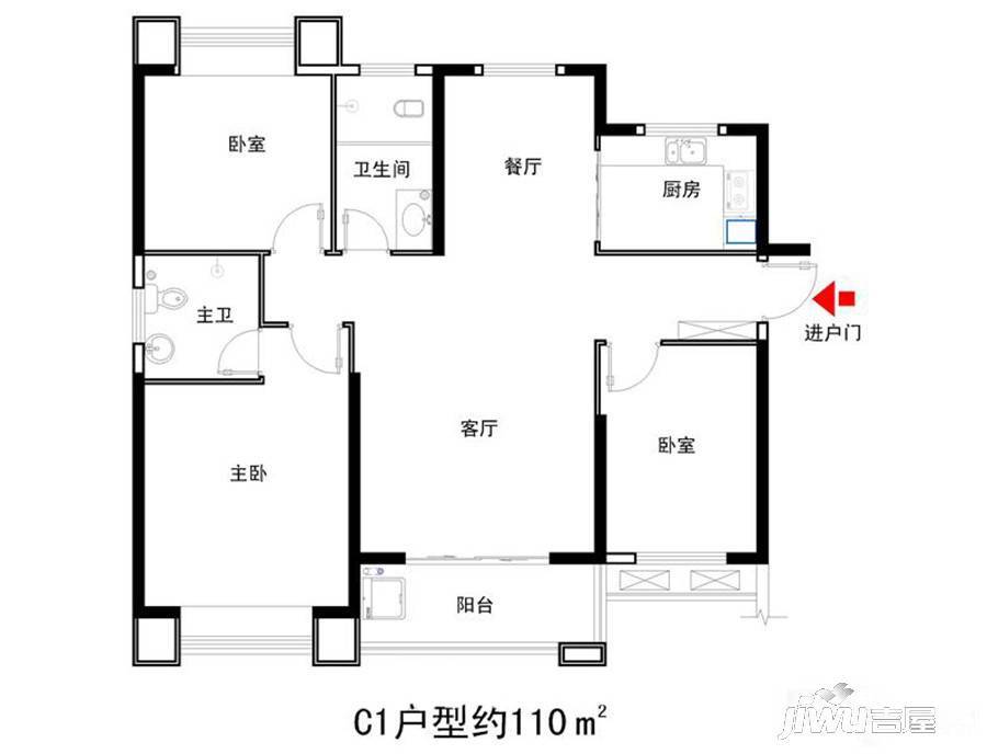 竟陵华府3室2厅2卫110㎡户型图